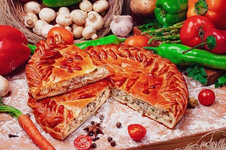 Пирог Ко-Ко курица, грибы, капуста