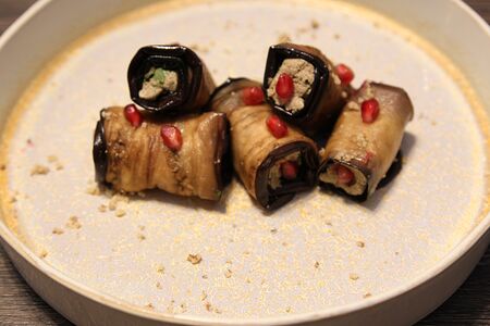 Рулетики из баклажана с грецким орехом
