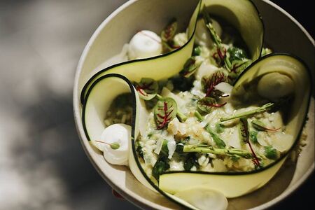 Зелёное ризотто с креветками