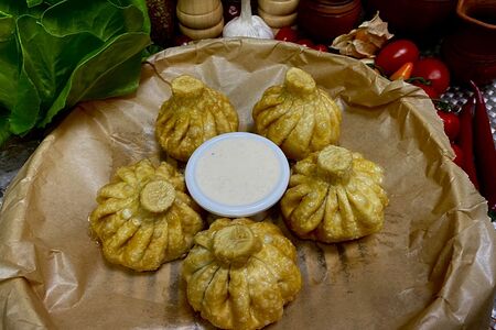 Жареные хинкали с бараниной