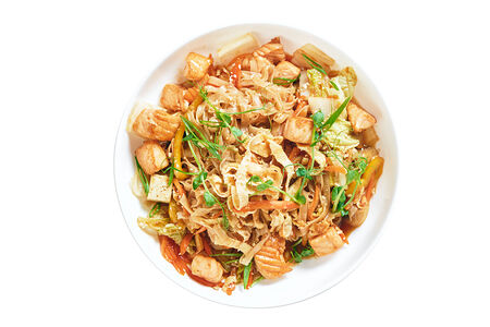 Пад-тай с рисовой лапшой и лососем