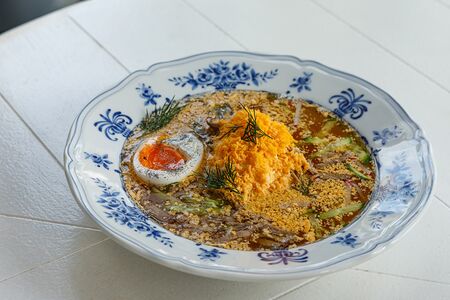 Окрошка на домашнем квасе с языком