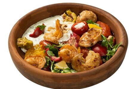 Салат из запеченных томатов с креветками