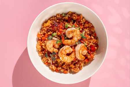 Зелёная гречка с креветками