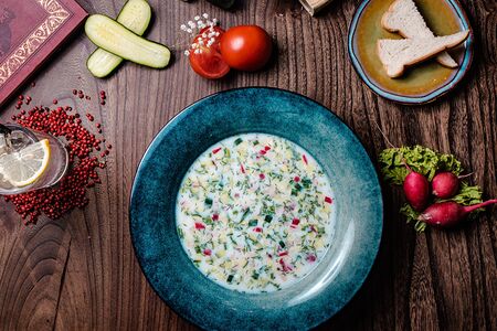 Окрошка с вяленой курицей