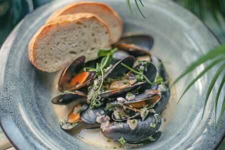 Мидии в голубом сыре