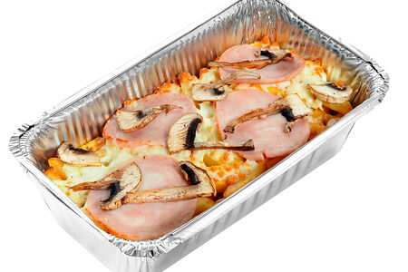 Картофель фри из печи с ветчиной и грибами