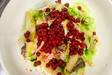 Салат с камамбером и мочённой брусникой