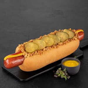 Датский хот-дог с охотничьей колбаской