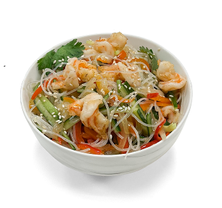 Салат с фунчозой и креветками