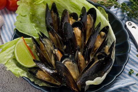 Мидии в створках в сливочном соусе