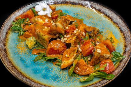 Салат с баклажанами и облепиховым соусом