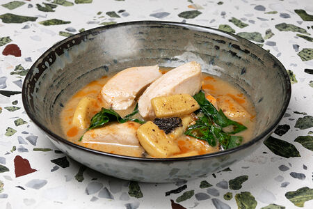 Цыпленок со сморчками и картофельными ньокками