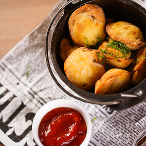 Пельмени ручной лепки свинина-говядина жареные