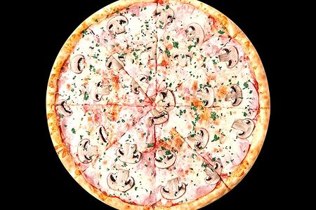 Пицца Ветчина-грибы на тонком тесте