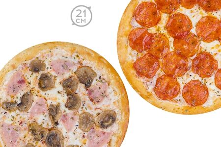 Комбо 2 пиццы 21 см с ветчиной и грибами, пепперони