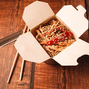 Соба с овощами в сливочном соусе 