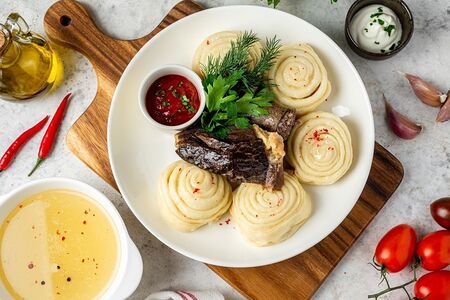 Даргинский хинкал с сушеной колбасой или мясом