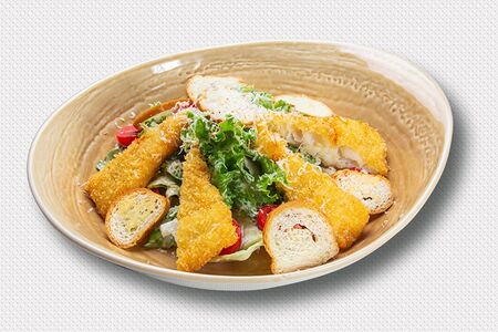 Салат аля цезарь с хрустящей треской