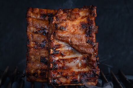 Шашлык из свиных рёбрышек в соусе BBQ