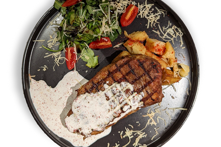 Стейк из говядины с глазированным картофелем