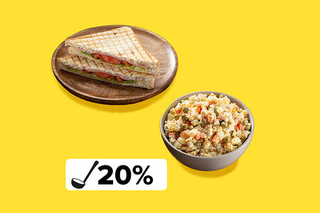 Ужин с сэндвичем и оливье