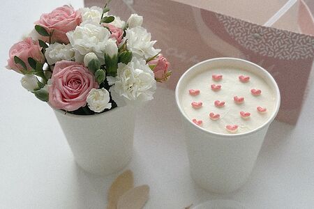 Набор Тортик в стакане с цветами и сердечками