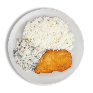 Куриный шницель с рисом и грибным соусом