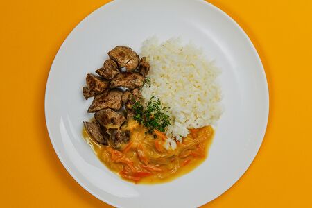 Печень жареная с рисом