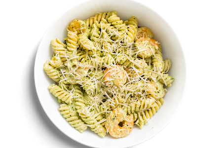 Паста с креветками и соусом песто