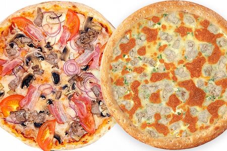 2 пиццы По-деревенски и Сочная курочка