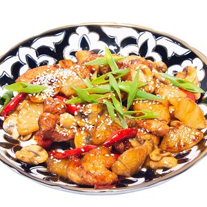 Курица с ананасами в устричном соусе