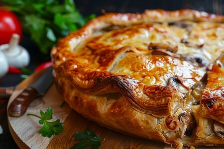 Осетинский пирог с курицей, сыром и грибами