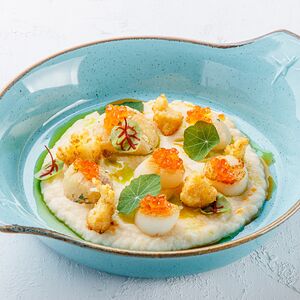 Морской гребешок на пюре из цветной капусты