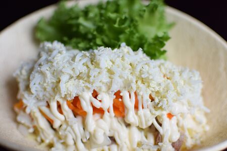 Салат мимоза с копченной скумбрией