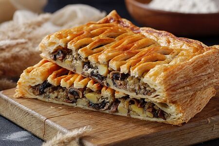 Пирог слоеный с картофелем и грибами