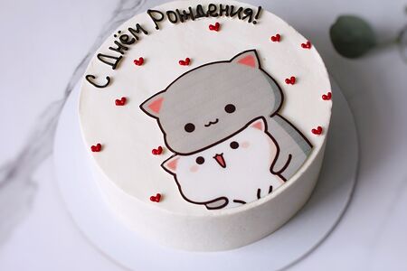  Торт на день рождения с котами и сердечками 