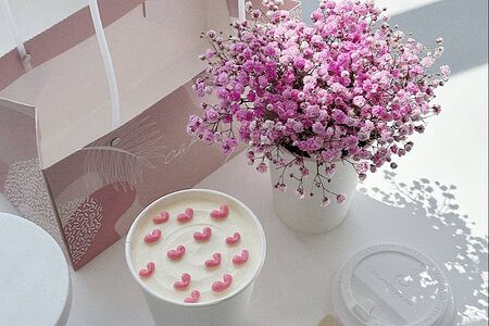 Набор Торт в стакане с цветами сердечки гипсофила 