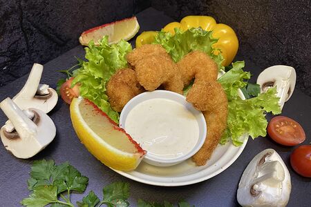 Закуска №282 Креветка в темпуре тигровая с белым соусом