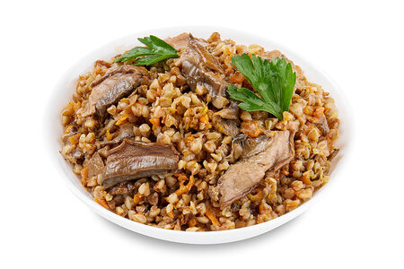 Гречневая каша с белыми грибами и шампиньонами