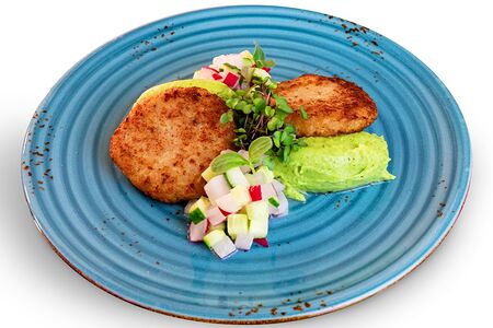 Котлеты из щуки с зеленым пюре и тартаром