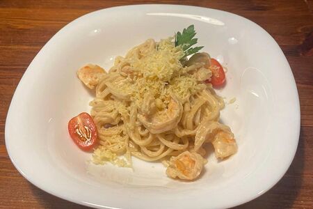 Паста с тигровыми креветками