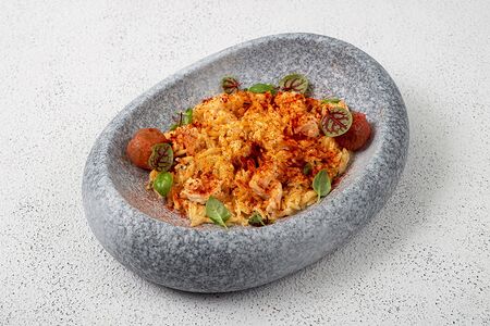 Паста орзо с креветками и печеными томатами