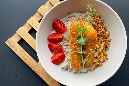 Бефстроганов из телятины с хэшбраунами