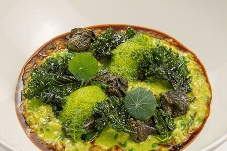 Овсяная каша с зеленью и улитками