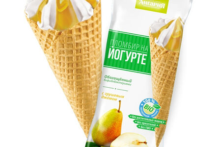Мороженое Рожок Пломбир на йогурте с грушей