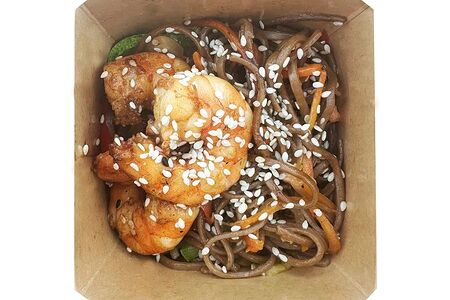 Лапша гречневая с креветками