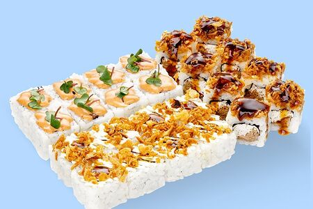 Большой Окинаху. Васаби, имбирь, соевый соус оплачиваются отдельно. Не забудьте добавить в заказ