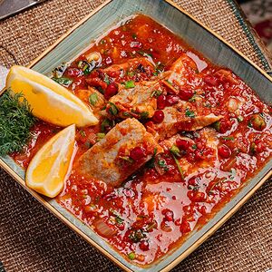 Աջարական բուղլամա, իշխան ձուկ և լոլիկով սոուս