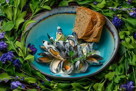 Мидии в створках с соусом прованс